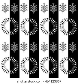 Warli painting seamless pattern - hand drawn traditional the ancient tribal art India. Pictorial language is matched by a rudimentary technique depicting rural life of the inhabitants of India