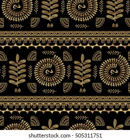 Warli Painting Seamless Pattern Hand Drawn Stock Vector (Royalty Free ...