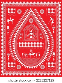 Warli painting showing Shri krishna puja in Indian rural area Vector, illustration, Warli Art.