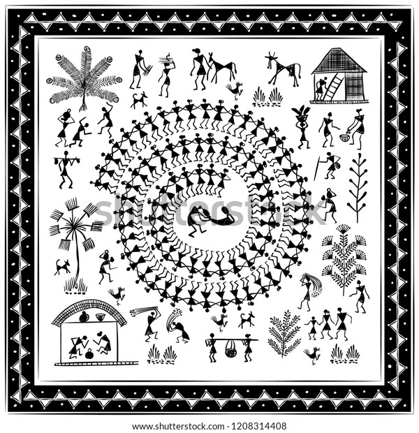 Warli Peynting Hand Drawn Traditional Ancient Stock Vector (Royalty ...