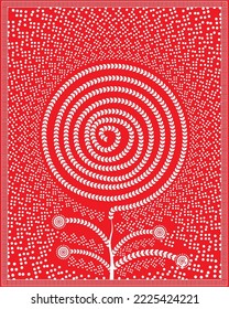 Warli-Baummalerei. indisches Warli-Gemälde.  Warlische Kunst zeigt Baum des Lebens. Illustration, Vektorgrafik. 