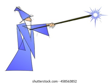 Warlock with magic stick. Vector illustration. Isolated on a white background.