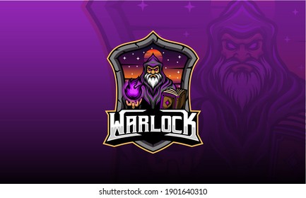 Warlock mascot vector logo, wizard logo sport