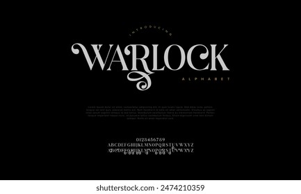 Warlock premium luxury elegant alphabet letters and numbers. Vintage wedding typography classic serif font decorative vintage retro. creative vector illustration