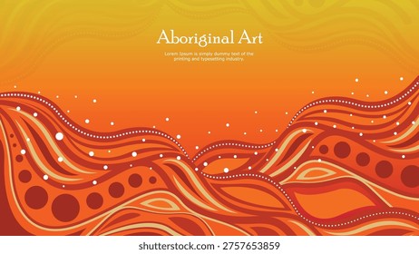 Warm Aboriginal Landscape Banner with Flowing Lines and Sunset Inspired Colors