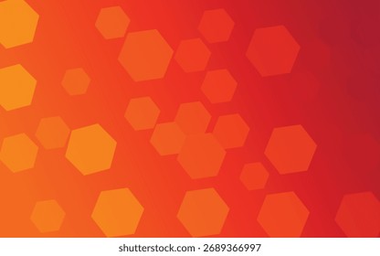 Warm abstract background with gradient from orange-yellow to deep red and semi-transparent hexagonal shapes creating a floating, bokeh-like texture. Ideal for banners or digital design.