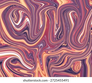 Warmer abstrakter Flüssigkeitsfluss mit roten und goldenen Tönen, glänzender Marmortextur und dynamischer Drallbewegung, künstlerisch modernes Hintergrunddesign.