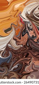Espiral de marmoreado abstrato quente em castanhos ricos, cremes e laranjas. Perfeito para fundos sofisticados, texturas elegantes e conceitos visuais artísticos.