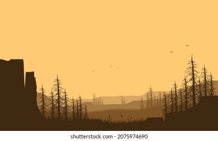 A warm afternoon atmosphere with fantastic natural views from the out of the city. Vector illustration of a city