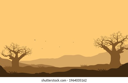 A warm afternoon with a background of the beautiful silhouette of the mountains at dusk. Vector illustration of a city
