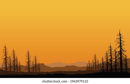 Warm afternoons in the countryside with incredible mountain views at dusk. Vector illustration of a city