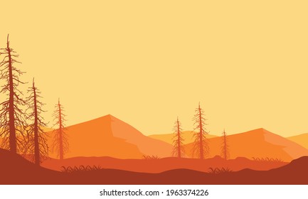 Warm afternoons with nice mountain views from the suburbs at sunset. Vector illustration of a city