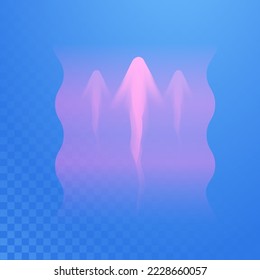 Warmer Luftstrom auf hellem Hintergrund. Infrarot-Wind-Licht-Effekt. Realistische Bewegung von verdichtetem Wasser aus einem Luftbefeuchter. Das Konzept der Leistungsstrahlung des Luftstroms.