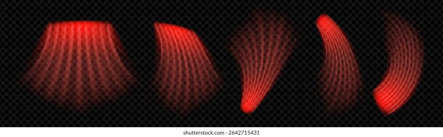 Warm air flow swirl with red wave and radiant heat rays. Infrared convection and circular stream create dynamic motion. Abstract vector for heater, climate control or energy system design.