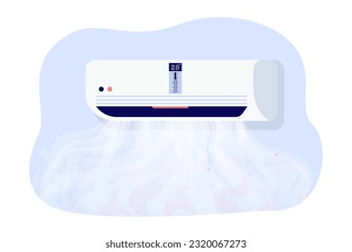 Warm air flowing out of air conditioner vector illustration. Cartoon drawing of equipment for controlling temperature in house. Climate, household, home appliances, electronics concept