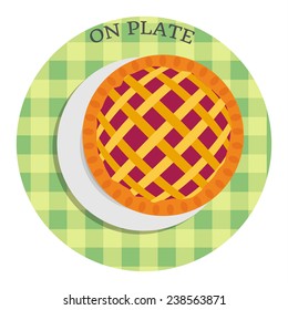 Warm apple pie on plate. Vector illustration