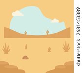 A warm arid scene showing rolling sand dunes scattered cacti and soft clouds beneath a blue sky for a simple background