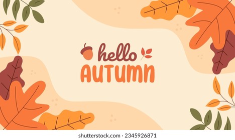 Warm autumn background, poster, banner with autumn leaves. Colorful and vibrant vector illustration. Modern and trendy template for social media.