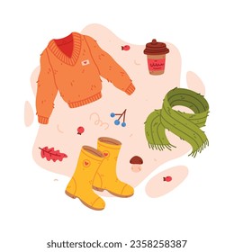 Warm Autumn Clothes and Bright Accessory Vector Composition