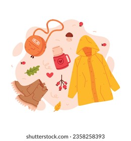 Warm Autumn Clothes and Bright Accessory Vector Composition