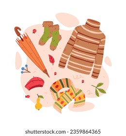 Warm Autumn Clothes and Bright Accessory Vector Composition