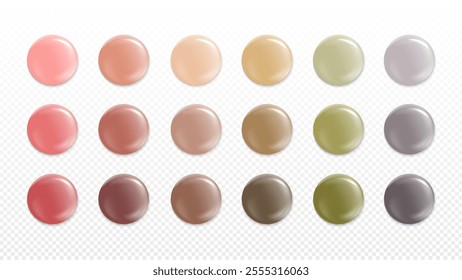 Warm autumn color palette. Eye shadow make up shades. Abstract liquid drops for cosmetics design. Vector EPS 10