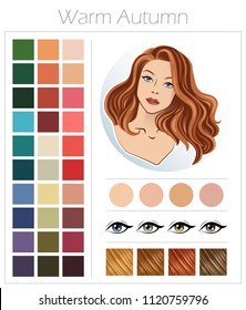 Warm autumn. Color type of appearance of women. With a palette of colors suitable for this type of appearance. 