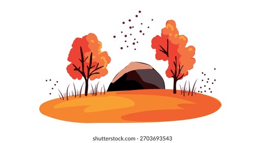 warmer Herbstabend mit Sonnenuntergang hinter bunten Bäumen