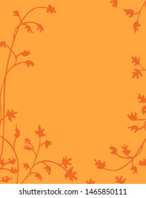 Warm autumn floral leaf background vector with border of leaves and vines in dark orange color, thanksgiving fall or halloween backgrounds