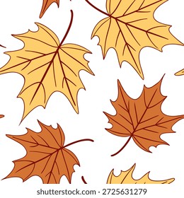 Patrón de hojas de otoño cálido sin fisuras con amarillos profundos rojos y naranjas para un concepto de atmósfera de otoño acogedor como patrón de hojas de otoño acogedor con amarillos profundos rojos y naranjas ideal para crear una atmósfera cálida de otoño en Foto de archivo Concepto y espacio vacío en el lado izquierdo, sin texto --ar 7:2 --tile