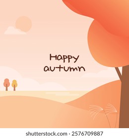 Warm autumn tree landscape illustration