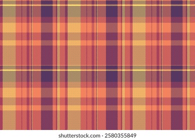 Warm autumnal plaid pattern in orange, purple, and beige tones. Perfect for textile design, fashion, home decor, and seasonal projects.