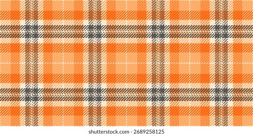 Warm autumnal plaid pattern in orange, beige, and gray.  Perfect for fallthemed designs, textile prints, and seasonal branding.