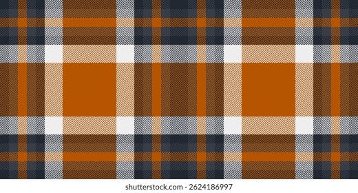 Warm autumnal plaid pattern in rich orange, brown, and navy.  Perfect for fallthemed designs, textile prints, or website backgrounds. Evokes feelings of comfort, warmth, and rustic charm.