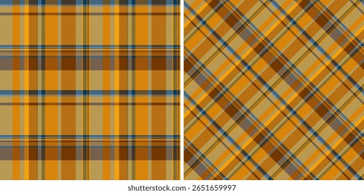 Warm, autumnal plaid patterns, one straight and one diagonal. Suitable for backgrounds, textiles, and design projects needing a cozy, classic feel. Versatile and eyecatching.