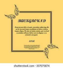 Warm background with black floral frame and sample text. eps10