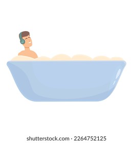 Warm bath listen music icon cartoon vector. Water shower. Take hot