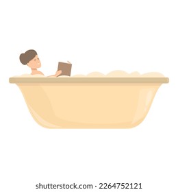 Warm bath reading book icon cartoon vector. Spa tub. Save foam