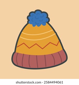 warm beanie hat with outline flat vector design.