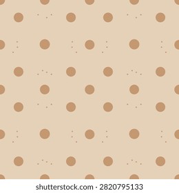 Warm beige and brown polka dot seamless pattern on cream background. Minimalist circle grid with tiny speckles hand drawn vector illustration.