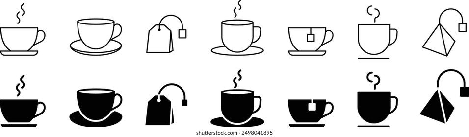 Warm Beverage Line Art and Silhouette Icon Set