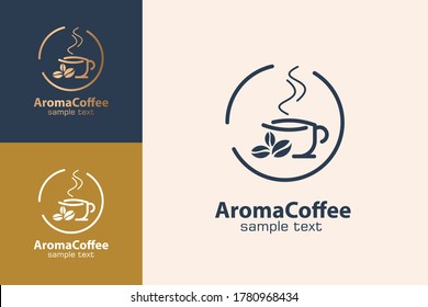 Warm beverage logo with coffee beans, Hand drawn design concept, This logo leads to a very strong coffee aroma, it is suitable for the coffee shop logo, or the processed coffee product industry.