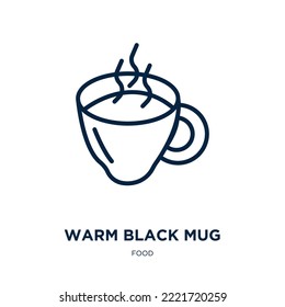 warm black mug icon from food collection. Thin linear warm black mug, warm, mug outline icon isolated on white background. Line vector warm black mug sign, symbol for web and mobile