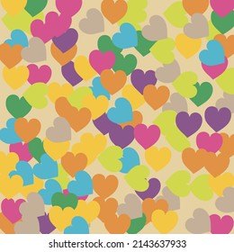 Warm Blue Pastel Saint Valentine Modern Design. Orange Violet Simple Romantic Wedding Art. Bright Modern Hearts Love Confetti Vector Art. Pink Purple Multicolor Modern Art Pattern.