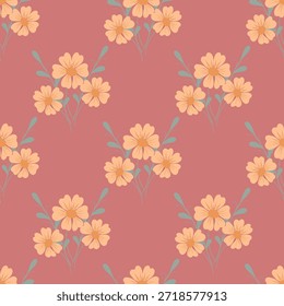 Buquê quente padrão sem costura, fundo de terracota. Tecido floral quente. Telha floral rústica, bouquet vermelho design sem emenda