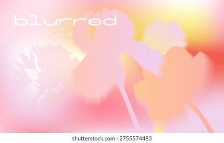 Warm bright spring background with abstract blurred flowers in gentle soft red and yellow gradients. Glowing botanical vector mesh illustration for feminine cosmetic packaging and romantic poster.