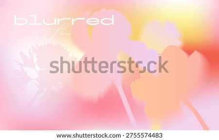 Warm bright spring background with abstract blurred flowers in gentle soft red and yellow gradients. Glowing botanical vector mesh illustration for feminine cosmetic packaging and romantic poster.