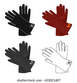 Warm burgundy gloves for hands. Female winter accessory.  Woman clothes single icon in cartoon style vector symbol stock illustration.