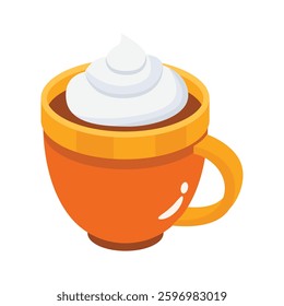 A warm cappuccino topped with fluffy whipped cream in an orange mug.