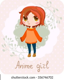 Warm card with cute anime girl